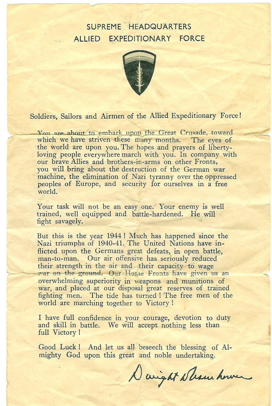 June 6 letter to the allied troops from Dwight Eisenhower